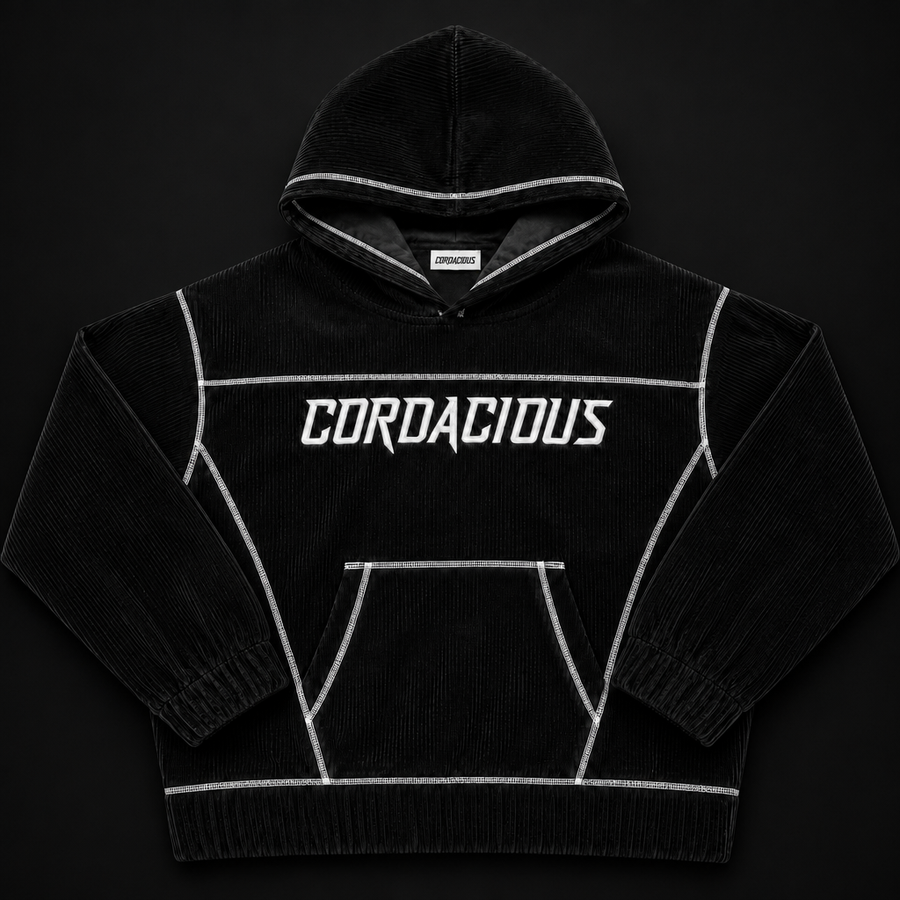 CORDACIOUS 'SPEED RACER' hoody photographed on a dark graphite background